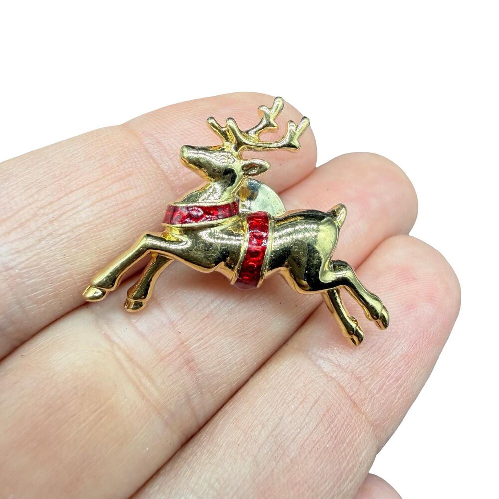Vintage Jewelry Gold Tone Reindeer Pin Rudolph Brooch